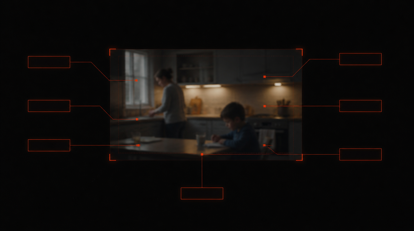 Video frame surrounded by vermilion annotation brackets
