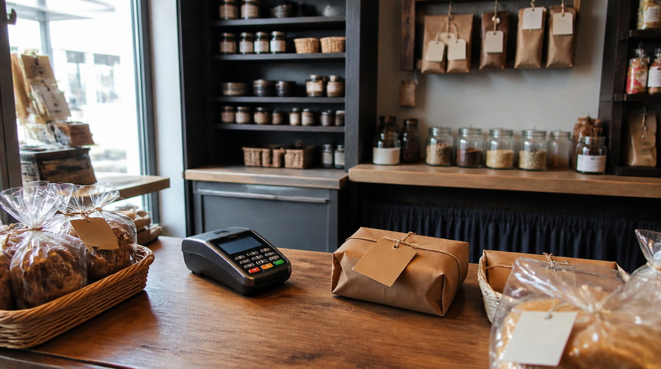 Small shop counter in warm light