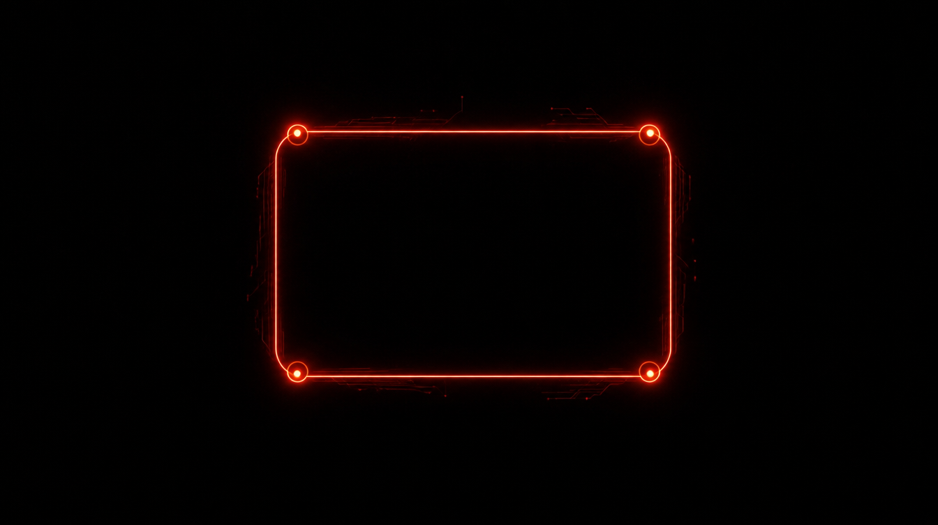 Glowing vermilion circuit loop on near-black